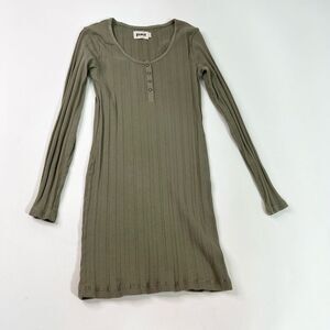 Pact Organic Cotton T-Shirt Dress Womens small Rib-Knit Henley Pullover Green